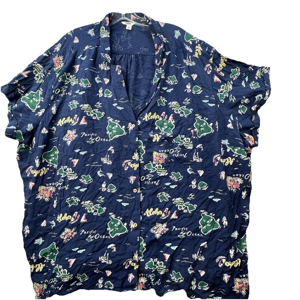 NEW Womens Plus 5X‎ Hawaiaan Shirt Island Beach Resort Aloha Cruise Button Up